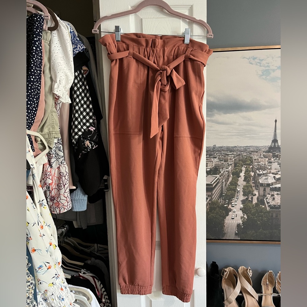 Salmon pink stretchy work pants